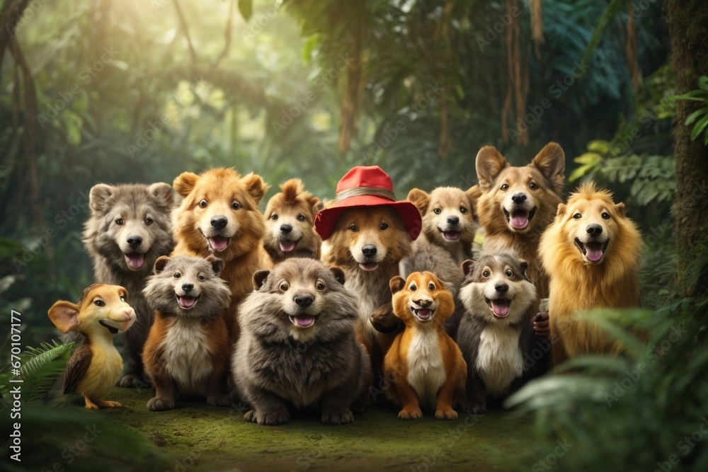 group of happy animals cartoon in the jungle group of happy animals cartoon in the jungle