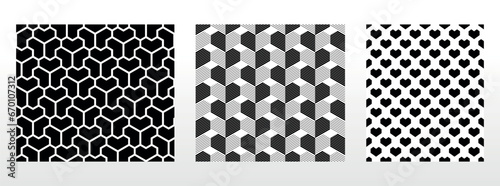 Geometric set of seamless black and white patterns. Simple vector graphics