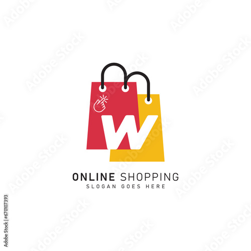 Shopping Bag Logo icon symbol with Letter W. Vector file Alphabet W concept design logo template