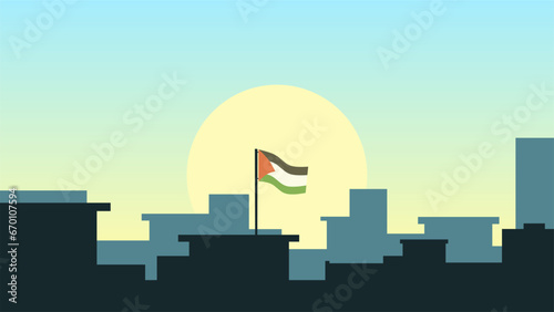 Palestine landscape vector illustration. Silhouette of gaza city in the morning. Landscape illustration of palestine for background or wallpaper