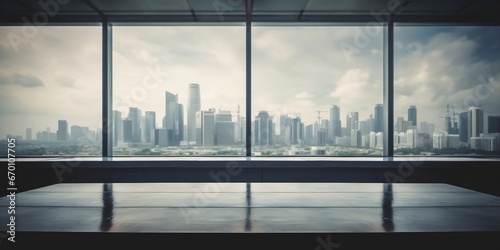 Blur image of empty boardroom with window cityscape background. Business concept