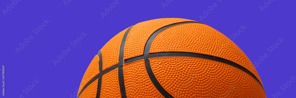 Obraz premium basketball ball detail on blue background. basketball game concept. banner