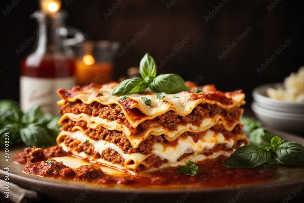 Mouthwatering lasagna with rich bolognese sauce and melted mozzarella Mouthwatering lasagna with rich bolognese sauce and melted mozzarella