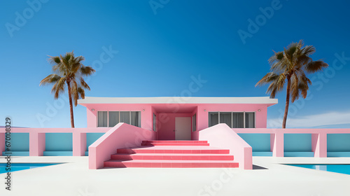 colorful house in the beach. Generative AI