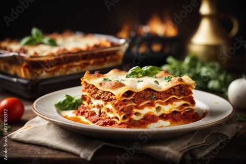 Mouthwatering lasagna with rich bolognese sauce and melted mozzarella 