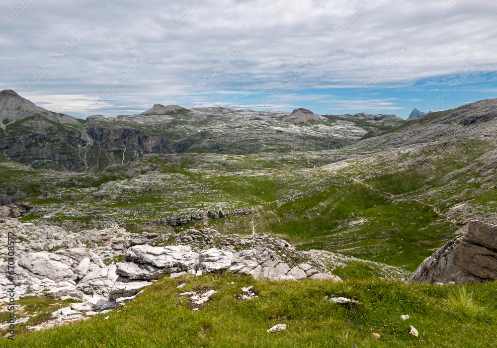 scenic view of rocky panorama in Dolomites in summer