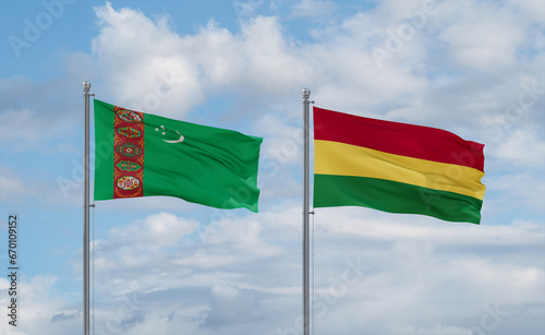 Bolivia and Turkmenistan flags, country relationship concept