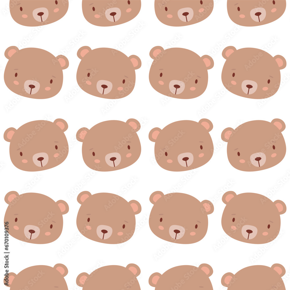Fototapeta premium Pattern with bears. Simple seamless pattern with cute teddy bear muzzle. Children's illustration