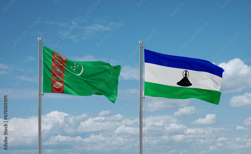 Lesotho and Turkmenistan flags, country relationship concept Lesotho and Turkmenistan flags, country relationship concept
