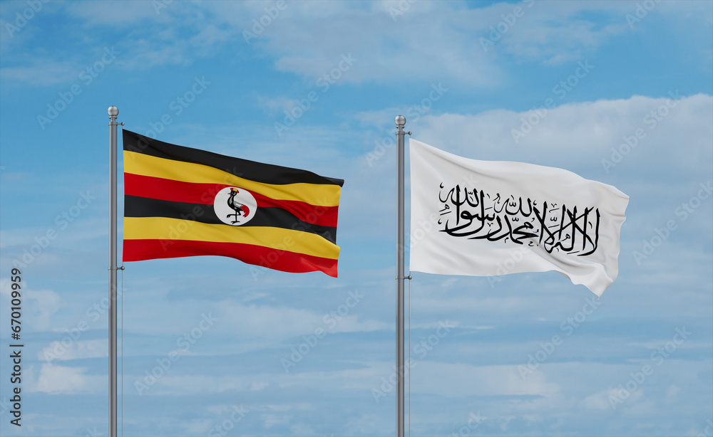 Uganda and Afghanistan national flags, country relationship concept