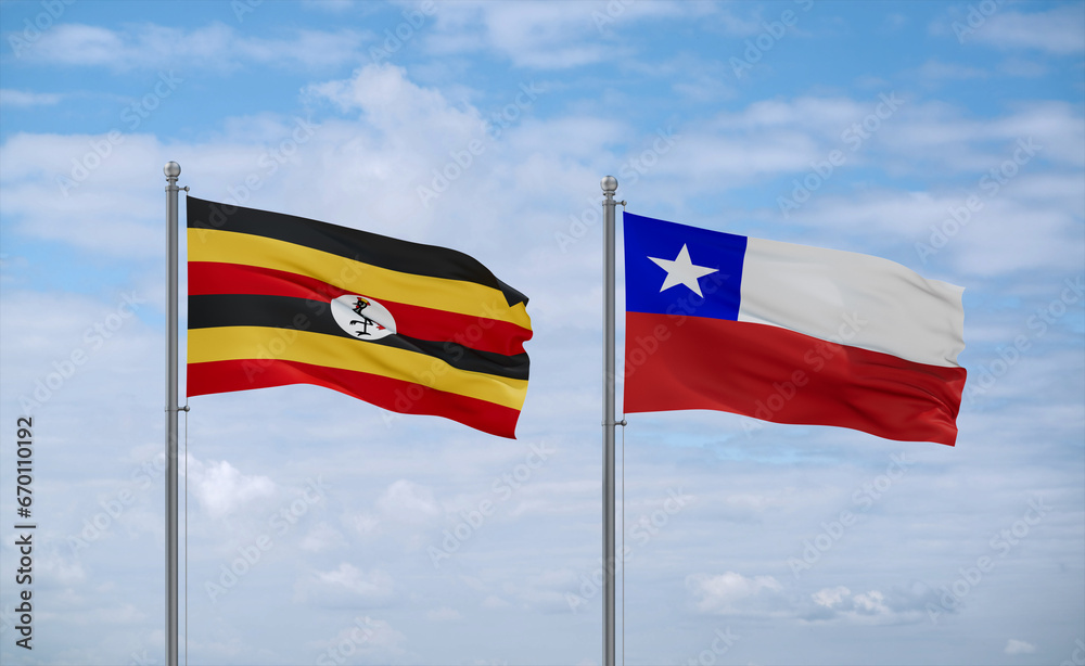 Chile and Uganda flags, country relationship concept Chile and Uganda flags, country relationship concept