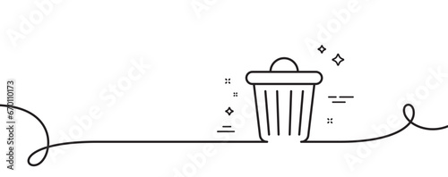 Trash bin line icon. Continuous one line with curl. Garbage, waste sign. Delete, remove symbol. Trash bin single outline ribbon. Loop curve pattern. Vector