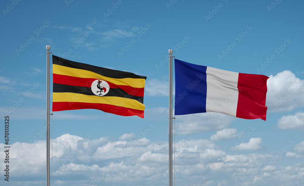 Uganda and France flags, country relationship concept Uganda and France flags, country relationship concept