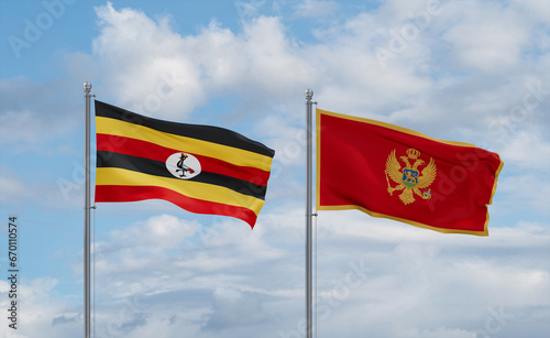 Montenegro and Uganda flags, country relationship concept