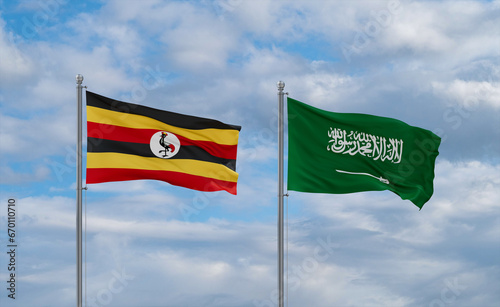 Uganda and Saudi Arabia flags, country relationship concepts