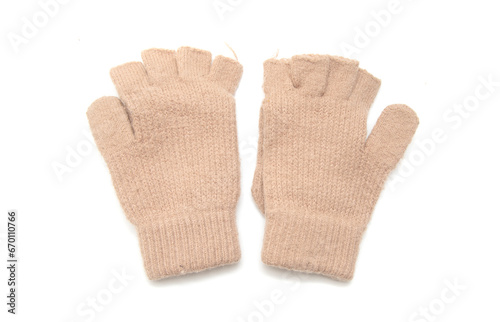 wool mittens on a white background