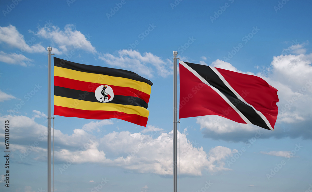Trinidad and Tobago and Uganda flags, country relationship concept Trinidad and Tobago and Uganda flags, country relationship concept