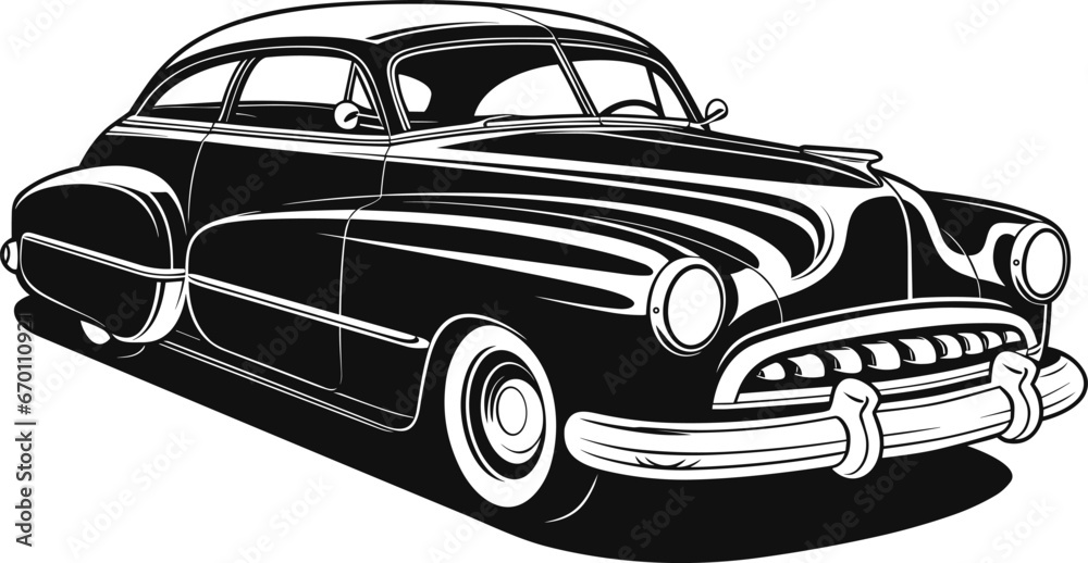 Vintage monochrome classic car on white background. Ai generated	