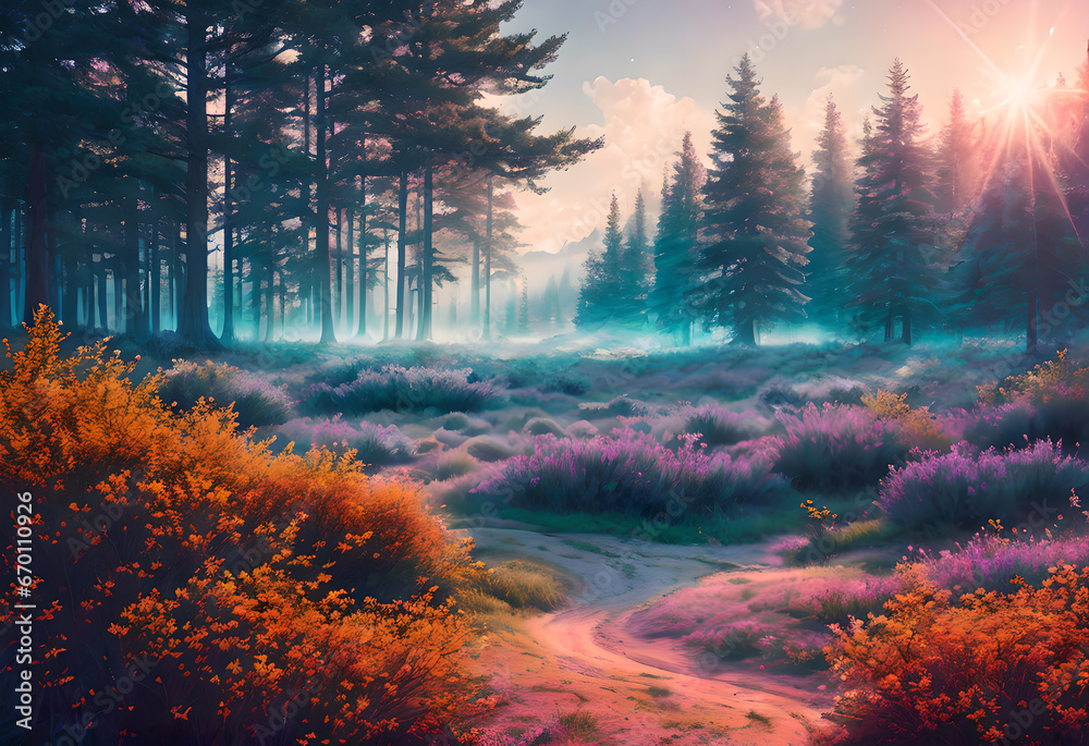 Fairytale magical natural landscape scenery,Generative AI
