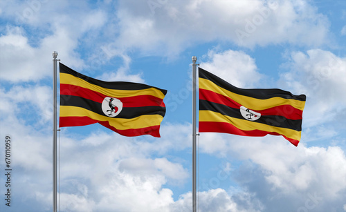 Two Uganda flags, country relationship concept