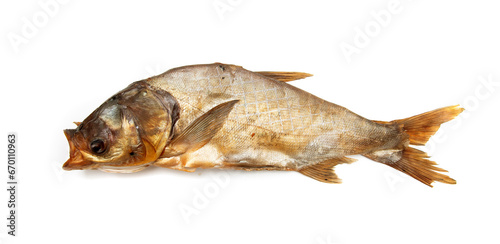 smoked fish on white background photo