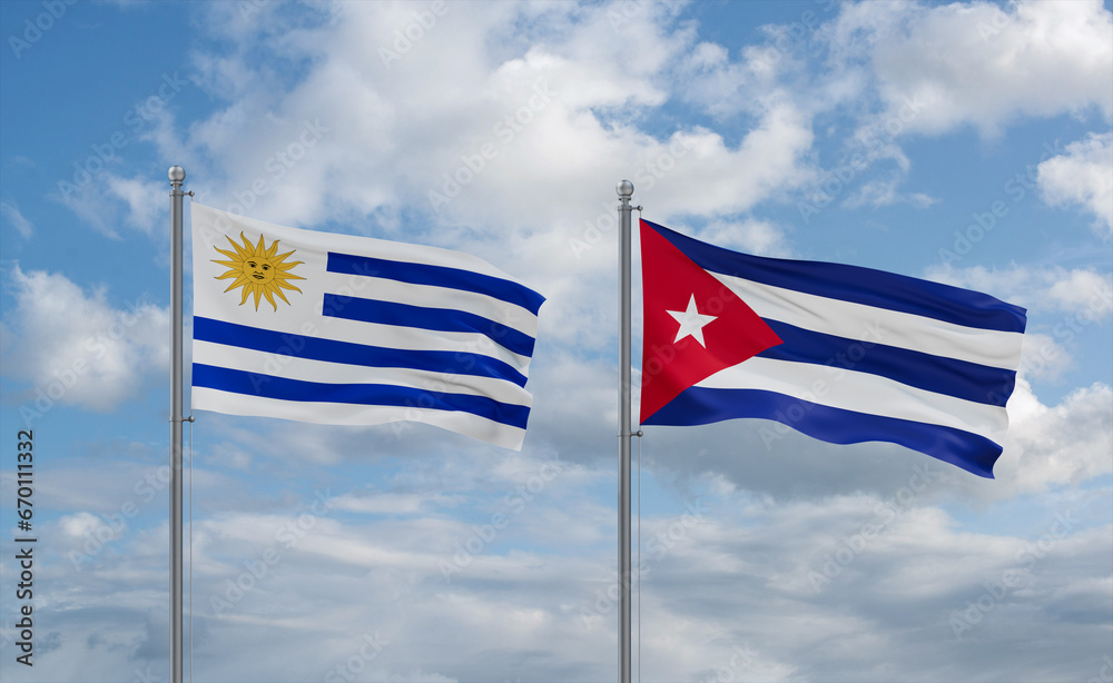 Cuba and Uruguay flags, country relationship concept
