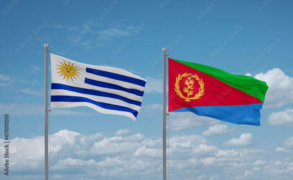 Eritrea and Uruguay flags, country relationship concept Eritrea and Uruguay flags, country relationship concept