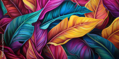 Generative ai watercolor seamless pattern of tropical leaves © Eugenio Marongiu