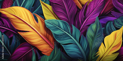 Generative ai watercolor seamless pattern of tropical leaves