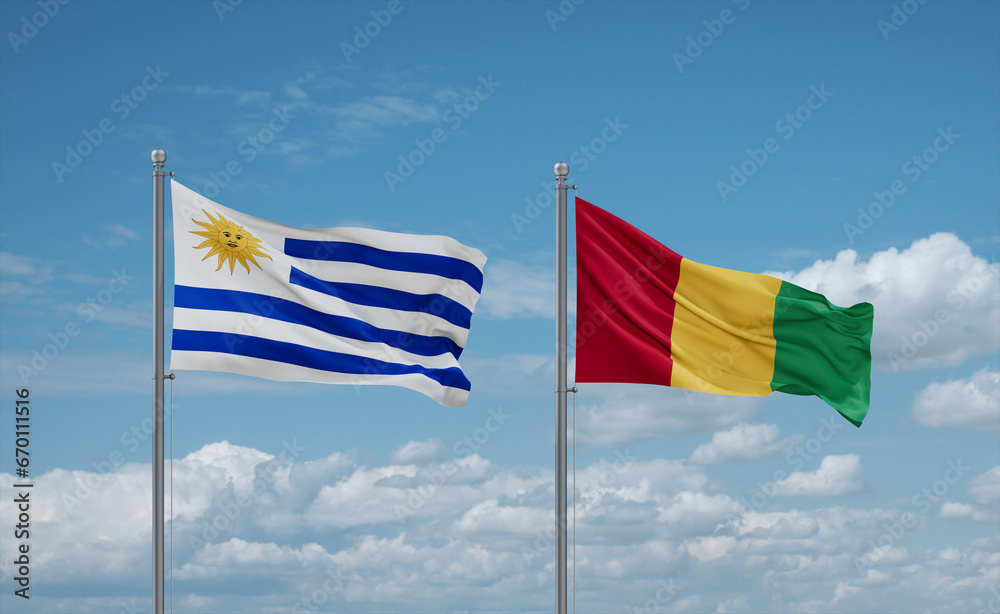 Fototapeta premium Guinea and Uruguay flags, country relationship concept