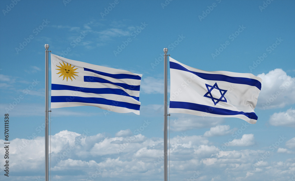 Israel and Uruguay flags, country relationship concept