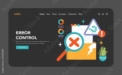 Software testing web banner or landing page dark or night mode. Code testing and debugging. IT specialist searching for bugs. Website and application development. Flat vector illustration