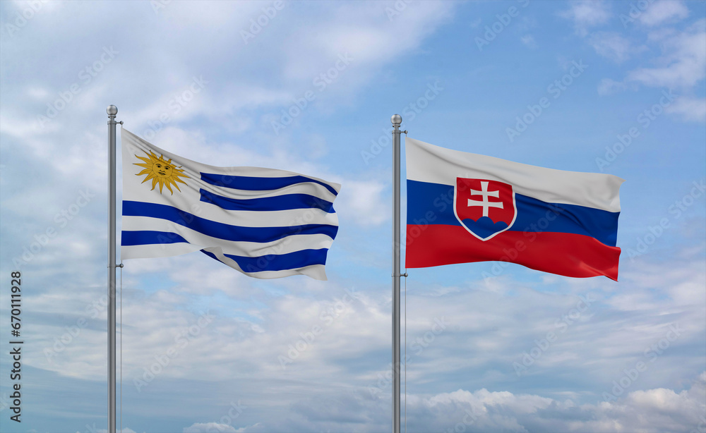 Slovakia and Uruguay flags, country relationship concept