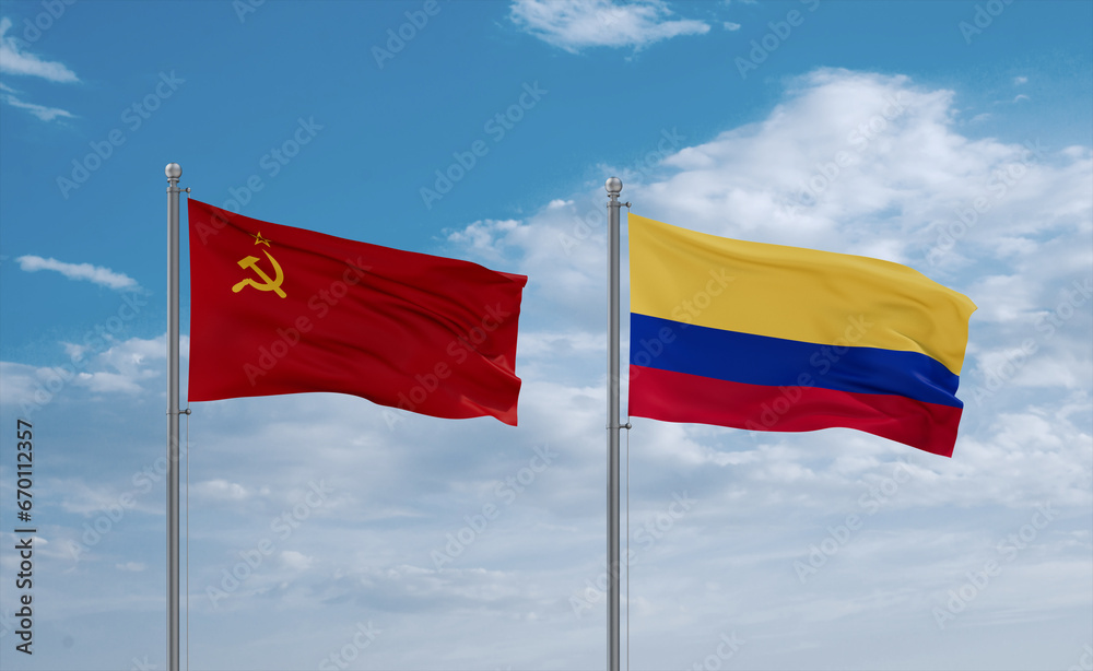 Colombia and USSR flags, country relationship concept Colombia and USSR flags, country relationship concept