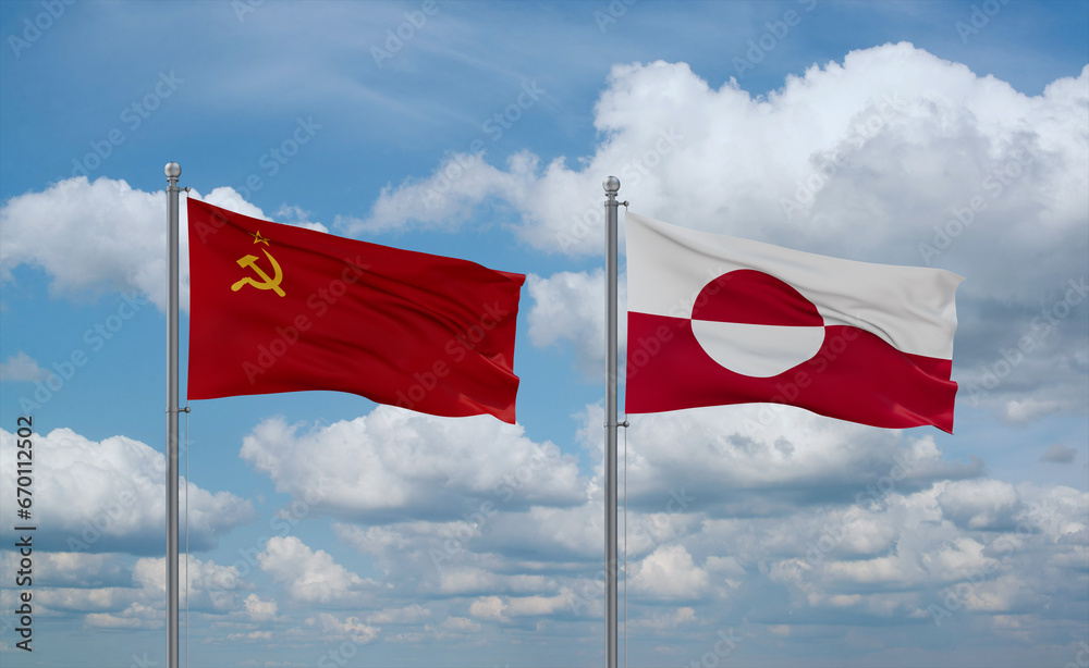 Greenland and USSR flags, country relationship concept Greenland and USSR flags, country relationship concept