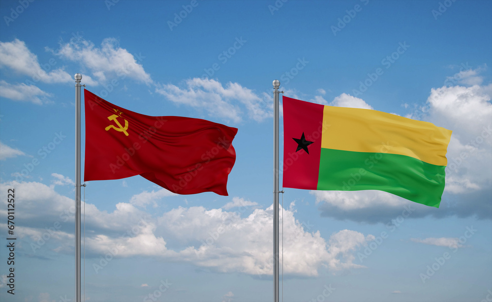 Guinea-Bissau and USSR flags, country relationship concept