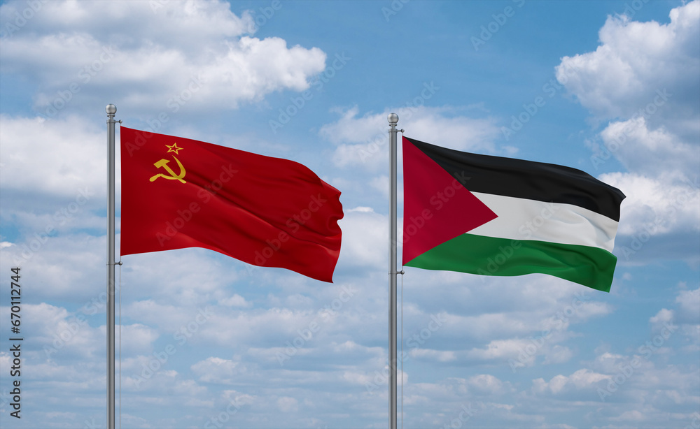 Palestine and USSR flags, country relationship concept Palestine and USSR flags, country relationship concept