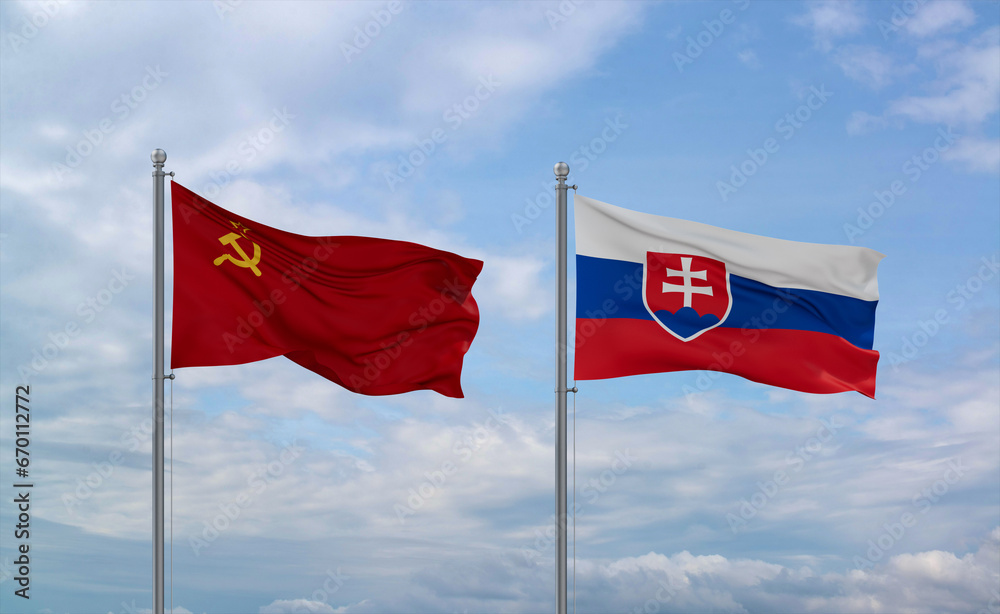 Slovakia and USSR flags, country relationship concept Slovakia and USSR flags, country relationship concept