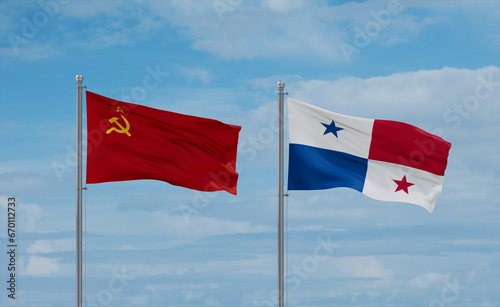 Panama and USSR flags, country relationship concept