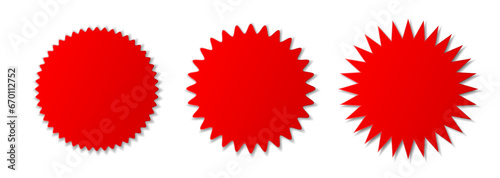 A set of insulated price tags, discount stickers with ribbed edges on a white background. Red discount banners. Vector illustration.