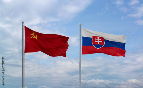 Photography Slovakia and USSR flags, country relationship concept