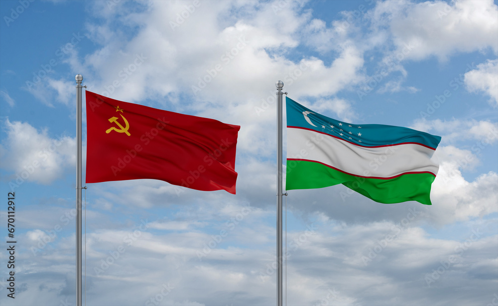 Uzbekistan and USSR flags, country relationship concept Uzbekistan and USSR flags, country relationship concept