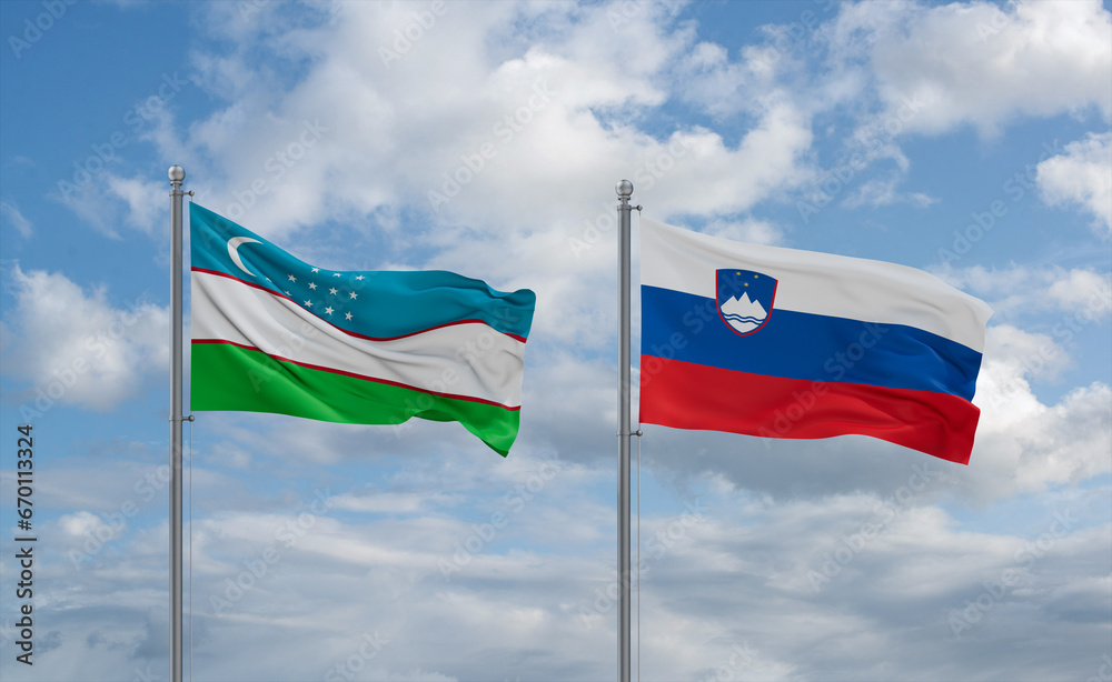 Slovenia and Uzbekistan flags, country relationship concept Slovenia and Uzbekistan flags, country relationship concept