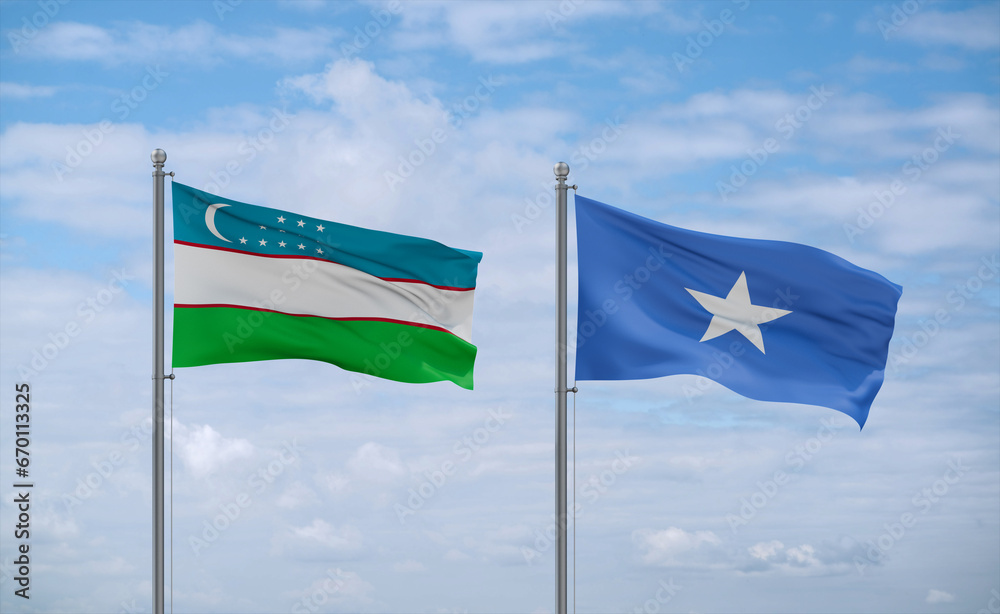 Somalia and Uzbekistan flags, country relationship concept Somalia and Uzbekistan flags, country relationship concept