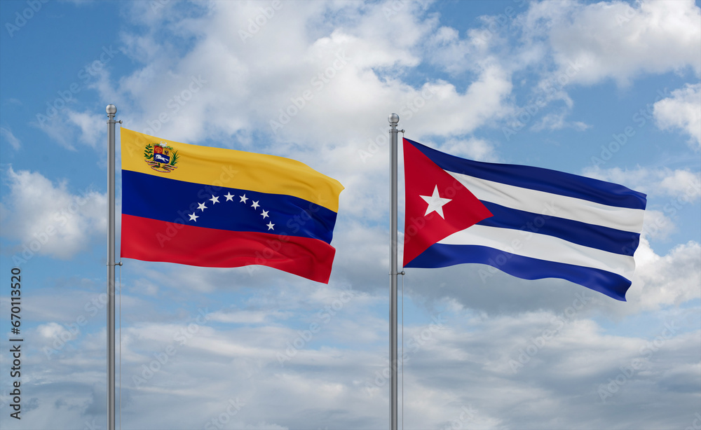 Cuba and Venezuela flags, country relationship concept