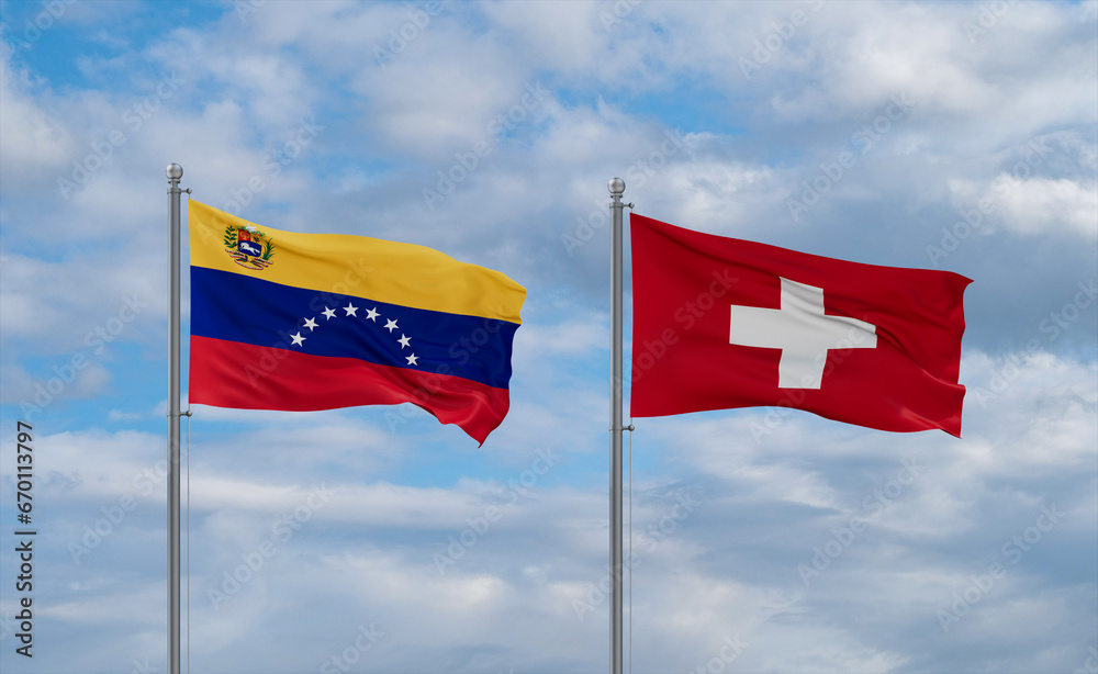 Switzerland and Venezuela flags, country relationship concept