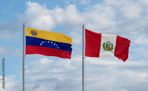 Peru and Venezuela flags, country relationship concept
