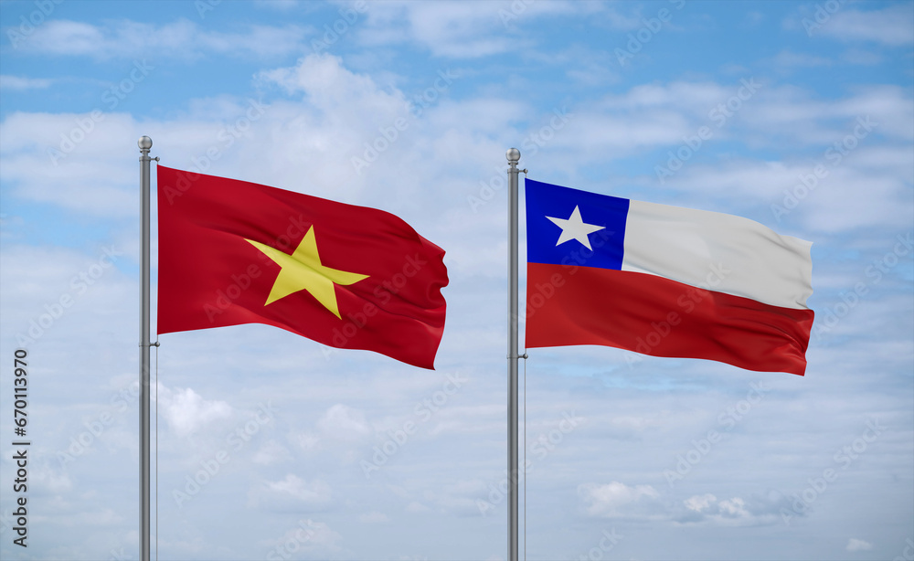 Chile and Vietnam flags, country relationship concept Chile and Vietnam flags, country relationship concept
