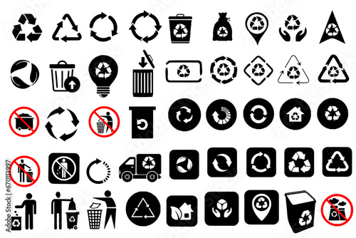 Recycle & Trash can icons set. Trash bin symbol. Recycle symbol. Vector illustration. Isolated on white background