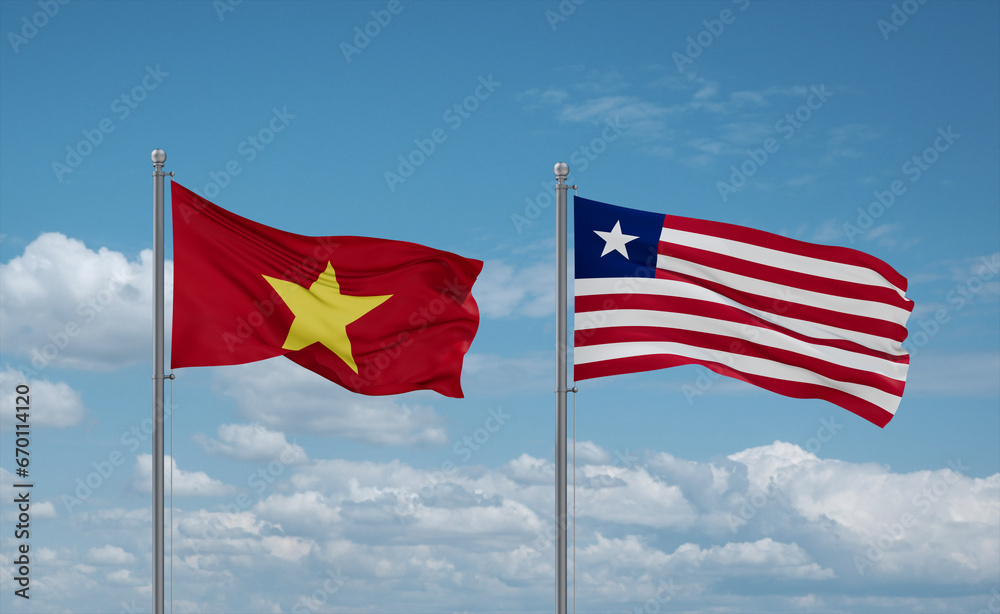 Liberia and Vietnam flags, country relationship concept